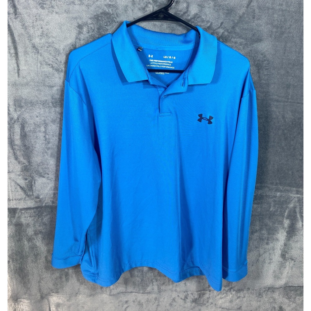 Under Armour UA The Performance Polo Long Sleeve Shirt Men Large Blue Loose Wick